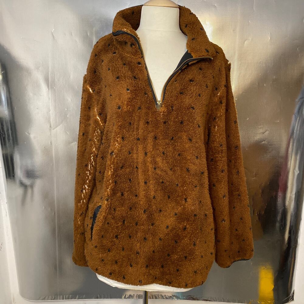THREAD & SUPPLY M CAMEL BRNBLK POLKA DOT SHERPA ZIP PULLOVEr